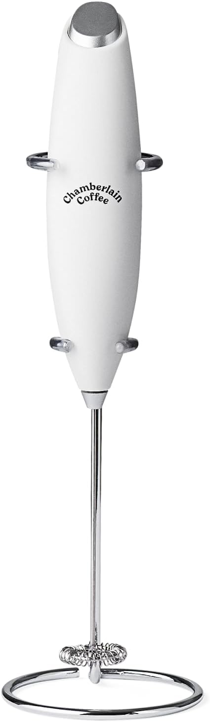 White Milk Frother - Handheld Frother for Coffee, Matcha, Hot Chocolate and Drink Mixer - Electric Foam Maker - White