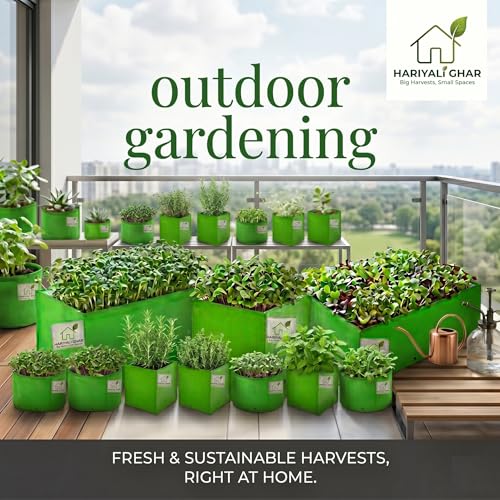 Image of Heavy Duty 260 GSM HDPE Pyramid Grow Bags 10x10x10 Inch, UV Protected Green Planting Bags for Terrace Kitchen Gardening Pack of 2