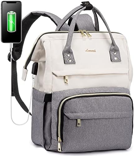LOVEVOOK Laptop Backpack Women 15.6 inch, Work Bags for Women, School Computer Bag with USB Port for Business College Travel, Laptop Rucksack for Teacher Nurse,GreyBlack