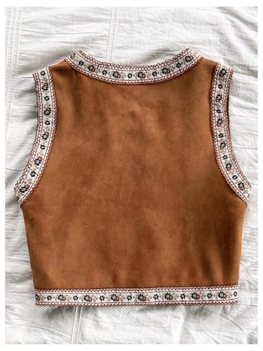 Women's Floral Contrast Binding Vest Vintage Open Front Sleeveless Crop Outerwear2