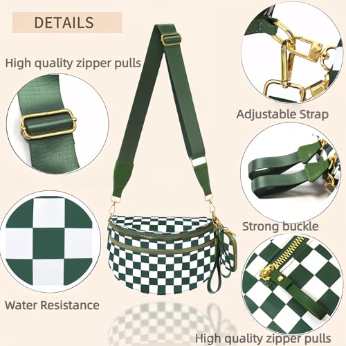 Image of Checkered Crossbody Bum Bags for Women, Nylon Sling Bags with Shoulder Strap, Large Capacity Checkered Purse Bag