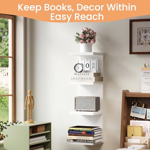 Image of upsimples 4-Tier Floating Wall Shelf, White Vertical Vanity Decor Shelves
