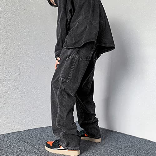 Men's Slim Fit Straight Leg Jeans Classic Hip Hop Streetwear Denim Pants Casual Biker Jean Trousers (3X-Large,Black)3