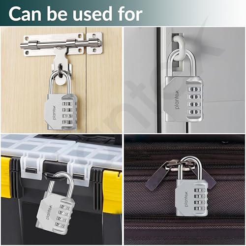 Image of Plantex 4 Digit Combination Number Metal Lock /Zinc Alloy Locks for Luggage /Locks for Travel Bags for Luggage /Locks for Cabin Luggage /Travel Essentials - Pack of 2 (Silver)