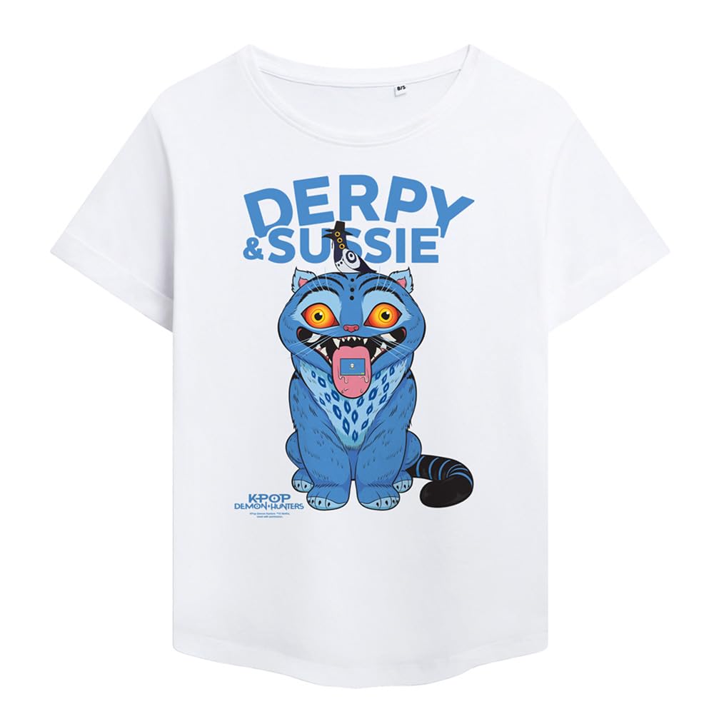 Kpop Demon Hunters Derpy and Sussie Delivery Ladies Fashion T Shirt, White, XX-Large