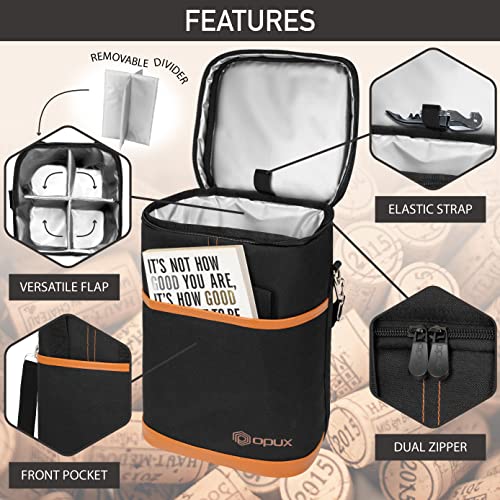 Opux 4 Bottle Wine Tote Carrier | Insulated Wine Cooler Bag For Travel Picnic Byob | Portable Leakproof Padded Wine Bag With Shoulder Strap For Dinner Christmas Wine Gift For Women Men (Brown) #TOP3