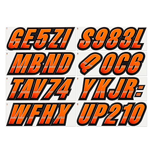 Image of STIFFIE Techtron Electric Orange /Black 3 inch Boat & PWC Registration Decals • Numbers Letters Stickers