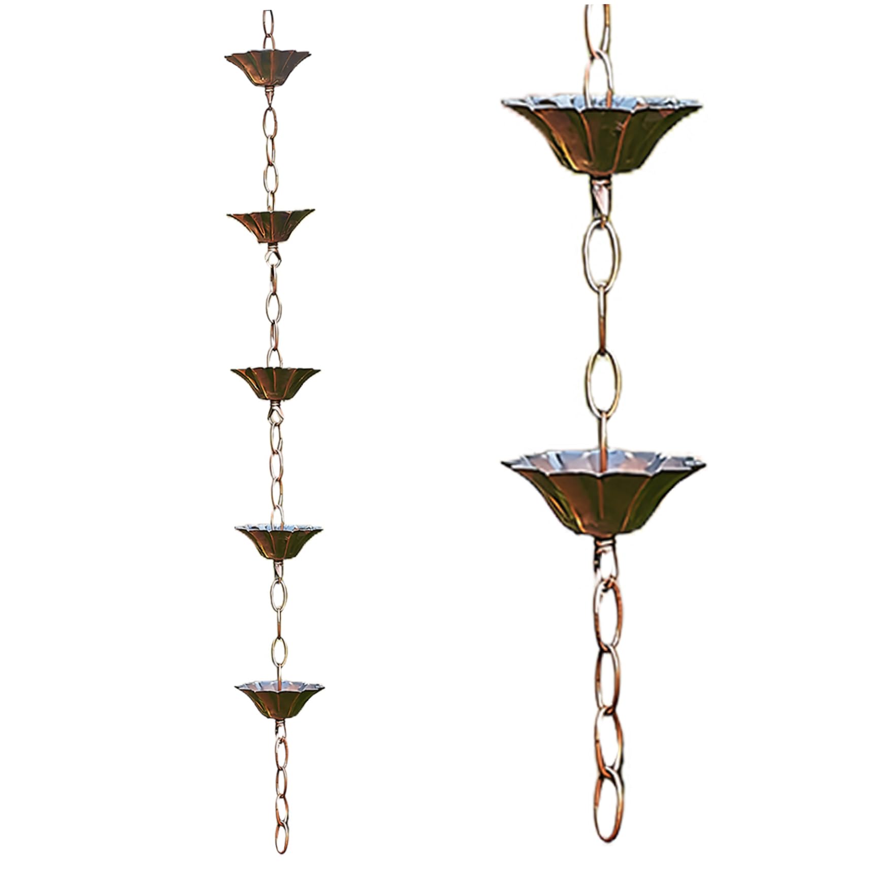 Chaîne de pluie pour gouttière au style élégant et finitions métalliques imitation cuivre