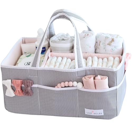 Image of Lily Miles Baby Diaper Caddy Organizer - Girl Nursery Storage Basket Bin - Baby Item - Baby Organizers and Storage - Pink Blush, Large