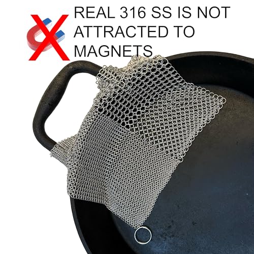 Image of Mesh Cast Iron Scrubber Fine Rings Welded Chainmail Scrubber for Cups, Skillet Cast Iron Cleaner (7.1 inch, 2 in 1)