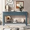 RITSU Farmhouse 60" Long Console Antique Different Size Drawers and Bottom Shelf, Narrow Storage Solid Wood Sofa Table for Entryway Hallway Living Room,Navy