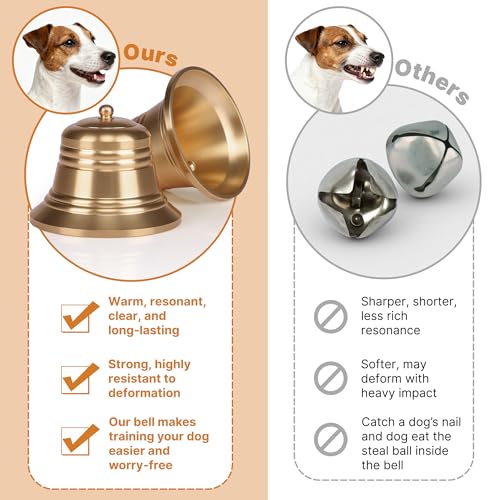 FOLKSMATE Leather Dog Door Bells for Potty Training, Big Brass Puppy Dog Door Bells Extra Loud for Dogs Training, Housebreaking, Door Knob, Dog Bell to Ring to Go Outside Puppy Pet Supplies Leather - Image 4