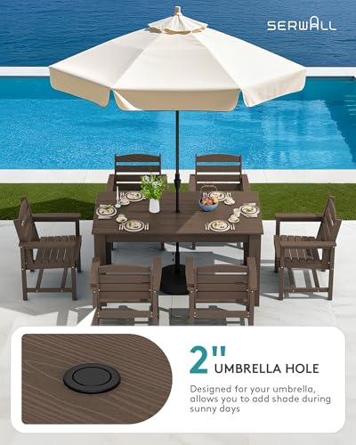Image of SERWALL 59 inch HDPE Patio Dining Set for 6, w / 1 Table & 6 Armchairs, Coffee