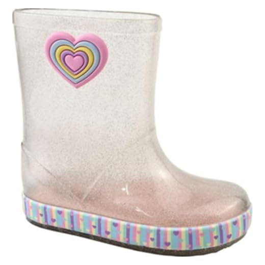 Galocha Infantil Menina Com Gliter Transparente Galochinha Bota Chuva Impermeável Arco Íris Estrela Colorida