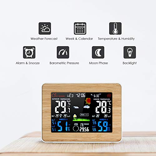 KKmoon Estação meteorológica LCD colorida sem fio despertador Termômetro externo interno Higrômetro