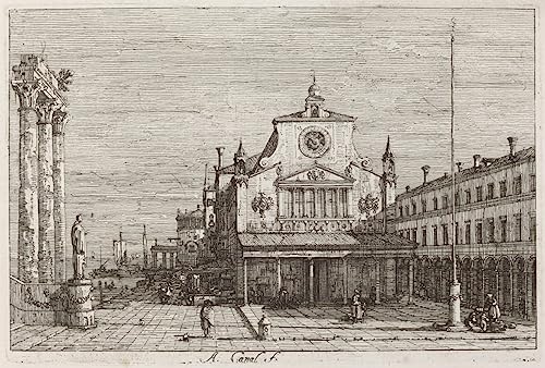 Toile Vue imaginaire de Giacomo Di Rialto Canaletto pour habiller un grand mur vide de 60x90cm