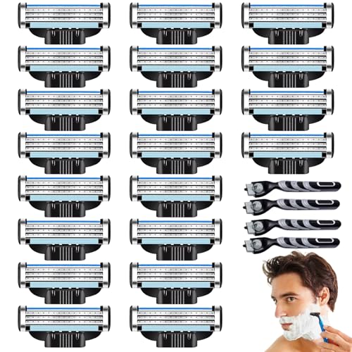 20 Piezas Compatible con Mach 3 Recambios,Compatible con Cuchillas Mach 3,Hojas Afeitar Compatibles con Cuchillas Mach 3,para Hombres Home Salon Shop Viene con Soporte de Repuesto de 4 Piezas