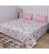 RD TREND Glace Cotton Printed Super King Size Flat Double Bedsheet with 2 Pillow Covers | 210 Tc ...