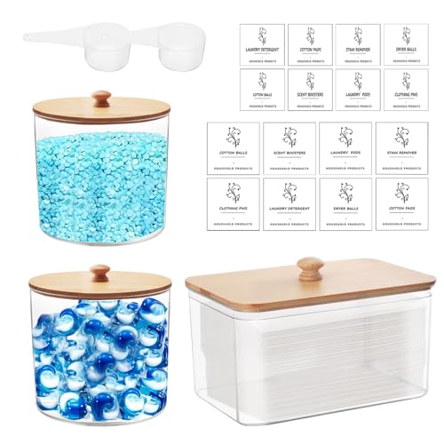 3 Piece Laundry Pods Storage Container and Washing Powder Organizer High Capacity Laundry Storage Containers with Lids Square and Round Washing Pods Detergent Box for Laundry Room Organisation