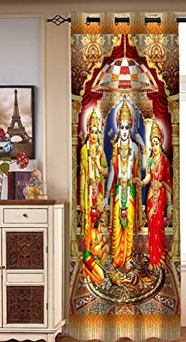 Image of Premium Shri Ram Darbar Parde for Mandir, Pooja Room Curtain for Temple /God Design, 4x9 feet Long Curtains Set of 2 Pc