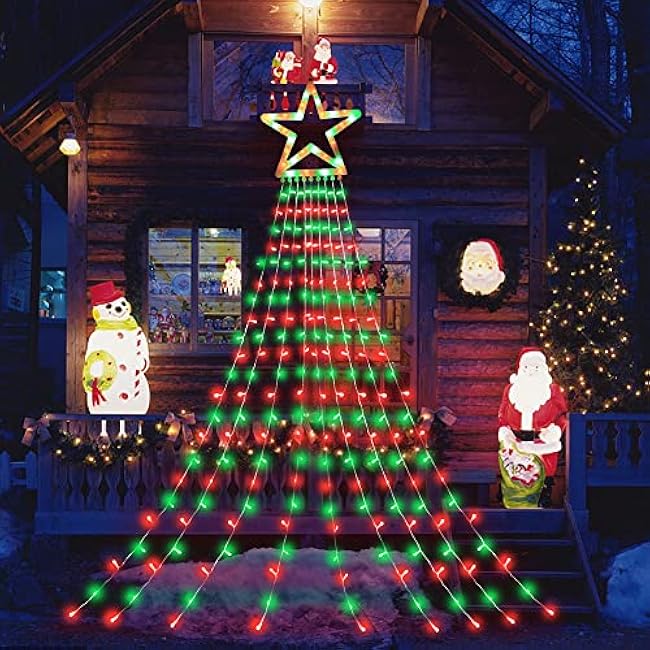 Christmas Decorations Outdoor, 11.5 ft 317 LED Star Christmas Tree Lights, 8 Memory Lighting Modes&Timer Star Light for Yard, Wedding, Party, Decorations£¨Red+Green£©