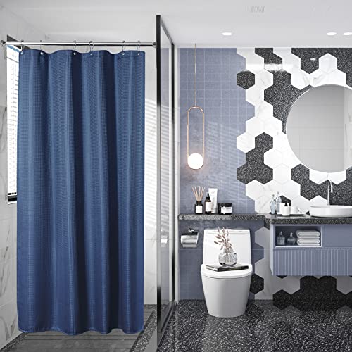 Image of AmazerBath Navy Blue Waffle Shower Curtain Half Size, Stall Shower Curtain Fabric, Hotel Quality Bathroom Shower Curtains, 36 x 72 Inches