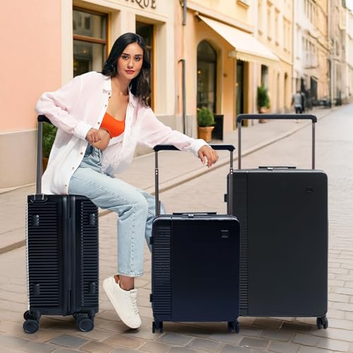 Image of ICON - Signature Polycarbonate (PC) Hard-Sided Cabin Suitcase | Ultra Lightweight & Durable | 8 Spinner Wheels | TSA Lock | Organized Interior | Multiple Colours (Set of 3, Black)