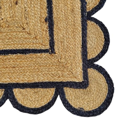 Tapete de yute natural scalloped negro 2x3 pies miniatura 3