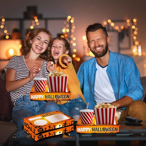 Image of QOUBAI 32Pcs Halloween Party Supplies Movie Night Paper Snacks Boxes Halloween Movie Theater Snack Tray Party Decorations Popcorn Drink Holder Set for Birthday