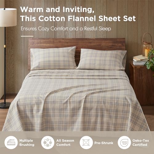 Image of Woolrich Cotton Sheet Set Cottage Charms Print, 100% Cotton Flannel Sheets Warm & Fuzzy Bedding Set Queen Size Sheets, Fitted Pocket Fits Up to 14 inch Mattress, Queen Andrews, 4 Piece