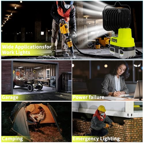 Image of Work Light for Ryobi 18V Battery,84W 8000LM Portable Cordless Floodlight with USB&Type C Charging Port for Emergency Lighting,LED Spotlight for Camping,Fishing,Workshop