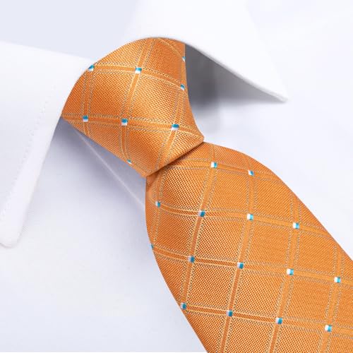 Image of DiBanGu Mens Silk Plaid Tie and Pocket Square Set | Elegant Silk Formal Tie Set, Woven Check Necktie and Cufflinks Tie Clip Set, Perfect for Wedding Party, Comes in Gift Box