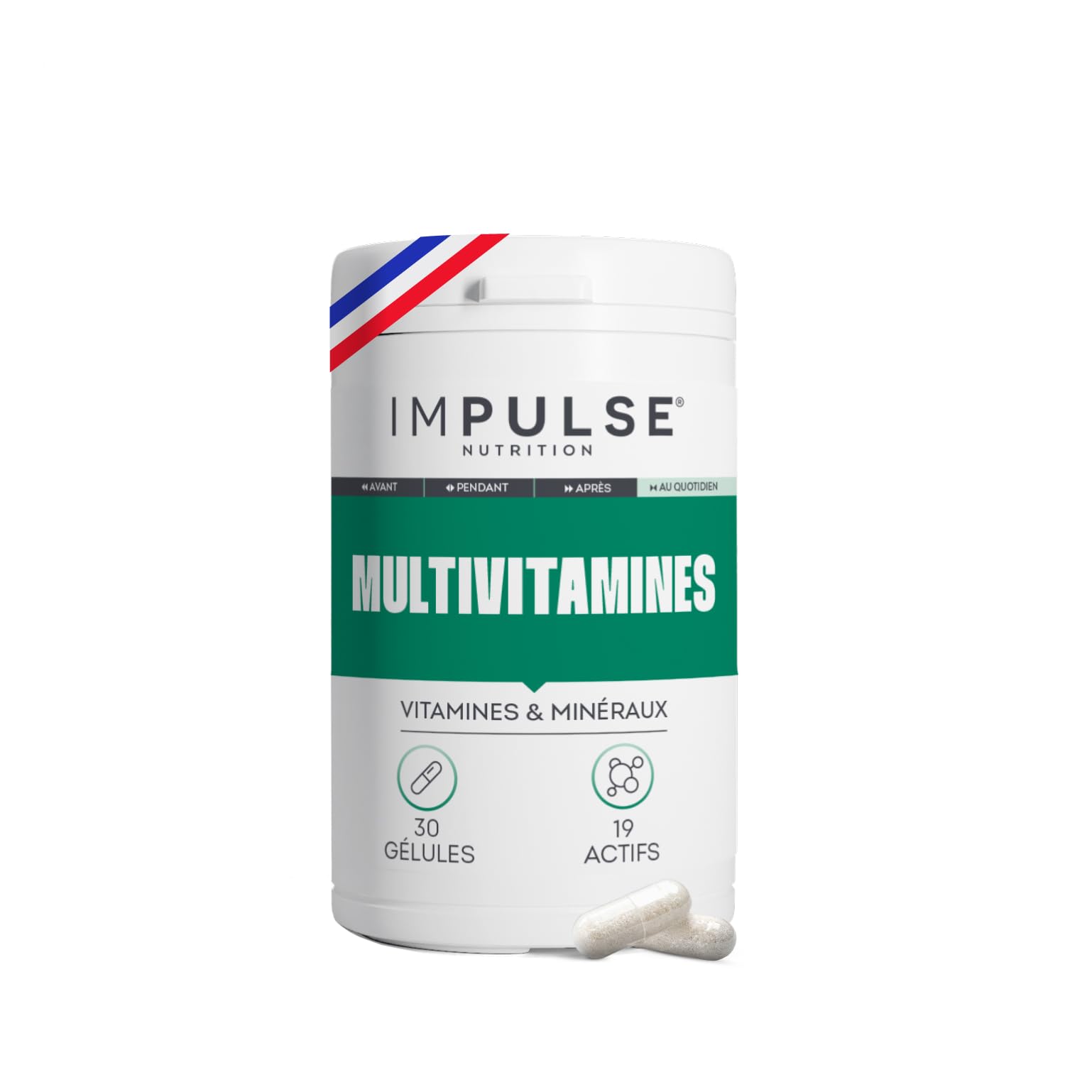 Impulse Nutrition - Multivitamines - Energie, Immunité & Vitalité - Vitamines C, D, B12, B6 - Complément Alimentaire 12 Vitamines & 7 Minéraux - Vegan - Cure 30 jours - Fabriqué en France