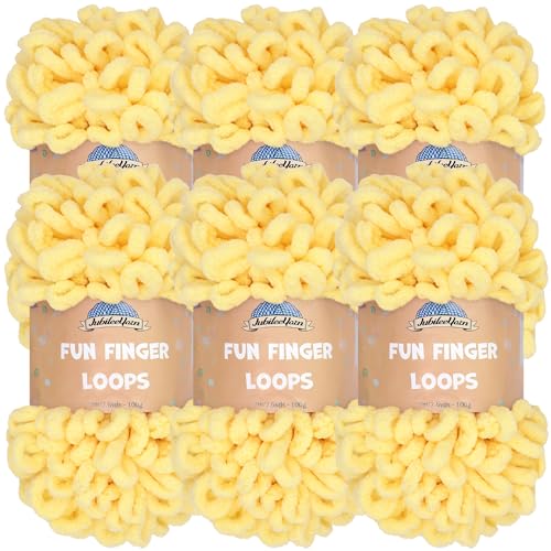 JubileeYarn Fun Finger Loops Yarn - Polyester Jumbo Weight Loop Yarn - 100g/Skein - Light Buttercream - 6 Skeins