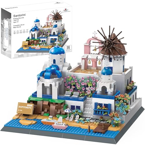 Apostrophe Games Juego de Bloques de construcción de la Isla Santorini - 1372 Piezas-Bloques de construcción Modelo para Adultos y Niños-Kit de Arquitectura de la Isla de Grecia Famous Landmark Series