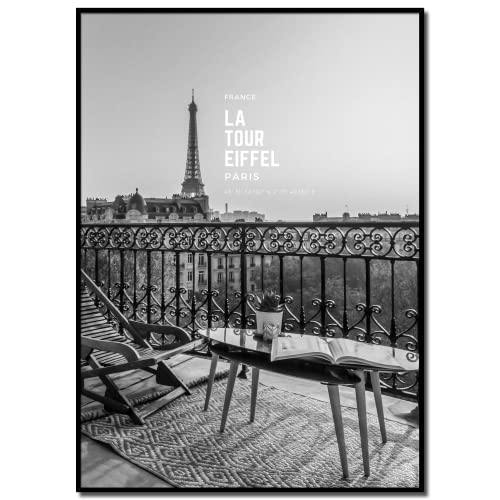 daazoo Tableau encadré Paris Elegance 50 x 70 cm – Décoration murale Tour Eiffel France – Image noir et blanc sous cadre premium pour salon et chambre...