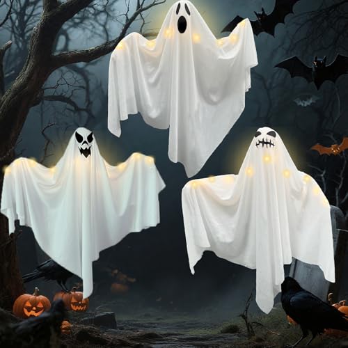 3 Stück Halloween Geister Deko Outdoor,70cm Hängende Ghosts...