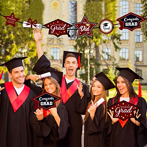 Image of party greeting 2026 Graduation Decorations Set of 24 Class of 2026 Table Decor Congrats Grad Party Centerpiece Sticks Table Toppers Graduation Party Supplies, Maroon Gold