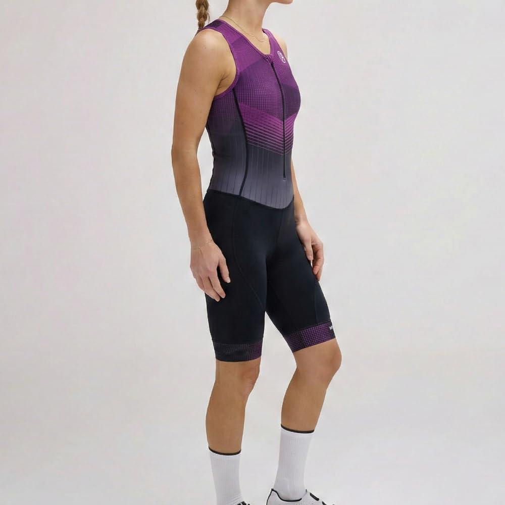 MY KILOMETRE Traje de Triatlón para Mujer Sin Mangas – Trisuit con Cremallera Completa y 2 Bolsillos Traseros Reflectantes Secado Rápido UPF50+ Trasero para Natación, Ciclismo y Carrera