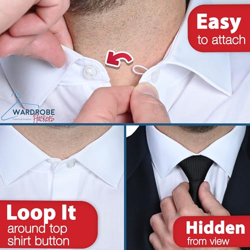 Image of Wardrobe Hackers Collar Extenders for Mens Shirts (Soft Elastic) Tight Neck Collar Relief - Expander Buttons for Dress Shirts