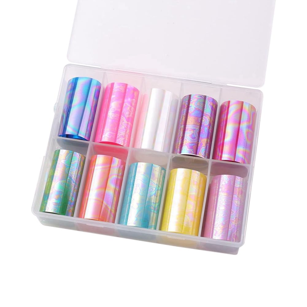 Ujjdwiurgh 10 Rolls Nail Transfer Foil Holographic Nail Art Foil Decals for Nails Fingernail Stickers