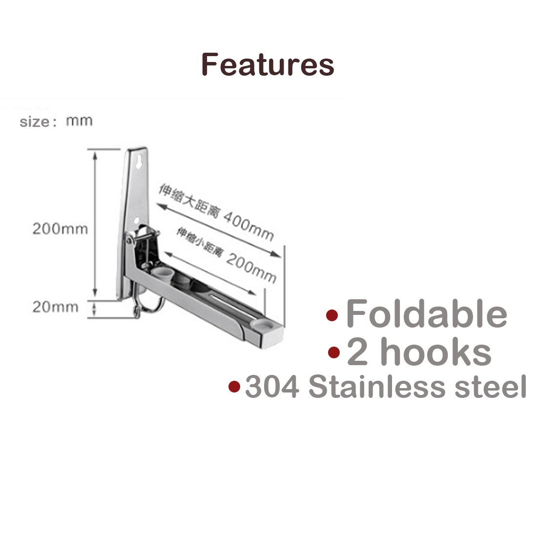 Edelstahl Mikrowellenherd Rack, Retrackable Faltbare Mikrowelle Wall Mounted Ständer Halter Rack Bracket mit zwei Haken