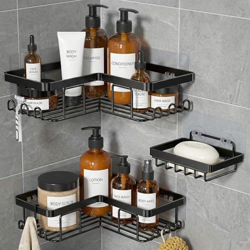 Image of Corner Shelf /Rack for BathroomWithout Drill Wall Metal Self Adhesive Bathroom Shelf /Shelf for Kitchen Corner Rack Wall Mounted Bathroom Fittings /Storage (12-Hook)