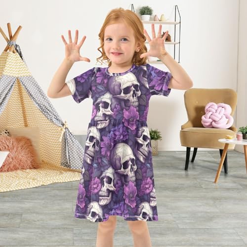 Skull Purple Flower Toddler Girls Dress Short Sleeve Casual Dresses 2T 202b29314