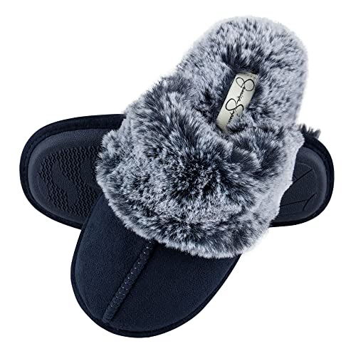 Image of Jessica Simpson womens Comfy Faux Fur House Slipper Scuff Memory Foam Slip on Anti-skid SoleSlipper