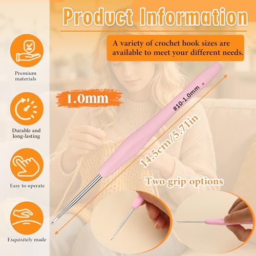 Image of SHWAKK Small Crochet Hook, 1.0 mm Lace Ergonomic Crochet Hook, Tiny Crochet Needles for Arthritic Hands, Knitting Needles with Soft Handle Beginners and Experienced Hobbyists