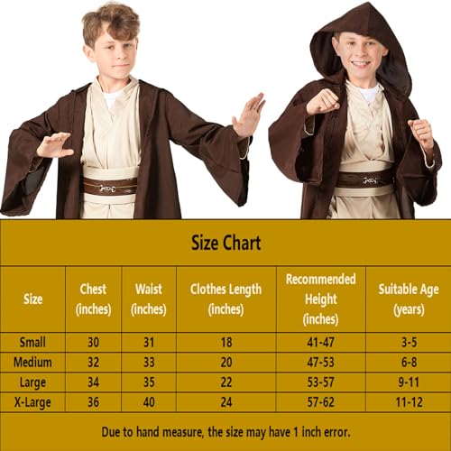 Generic 5Pcs Jedi Costume Kids Knight Skywalker Lightsaber Tunic Outfit Hooded Robe Pants Belt Halloween Costume Boys thumb #6