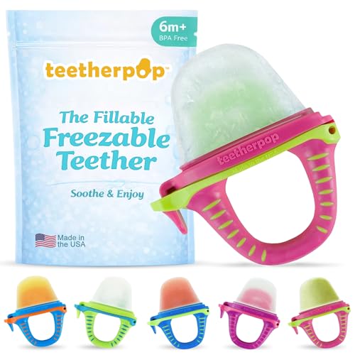 Image of Teetherpop Fillable Freezable Teethers for Babies - Breastmilk Teether with Spill-Proof Sippy Slits - Teething Popsicle for Baby, Liquids & Purees, Cooling Teething Relief Feeder Pacifier - PinkLimon