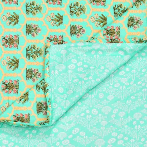Image of Home Ecstasy 100% Cotton Mulmul Reversible Dohar for Double Bed 210 GSM (86 x 88 inches), Green