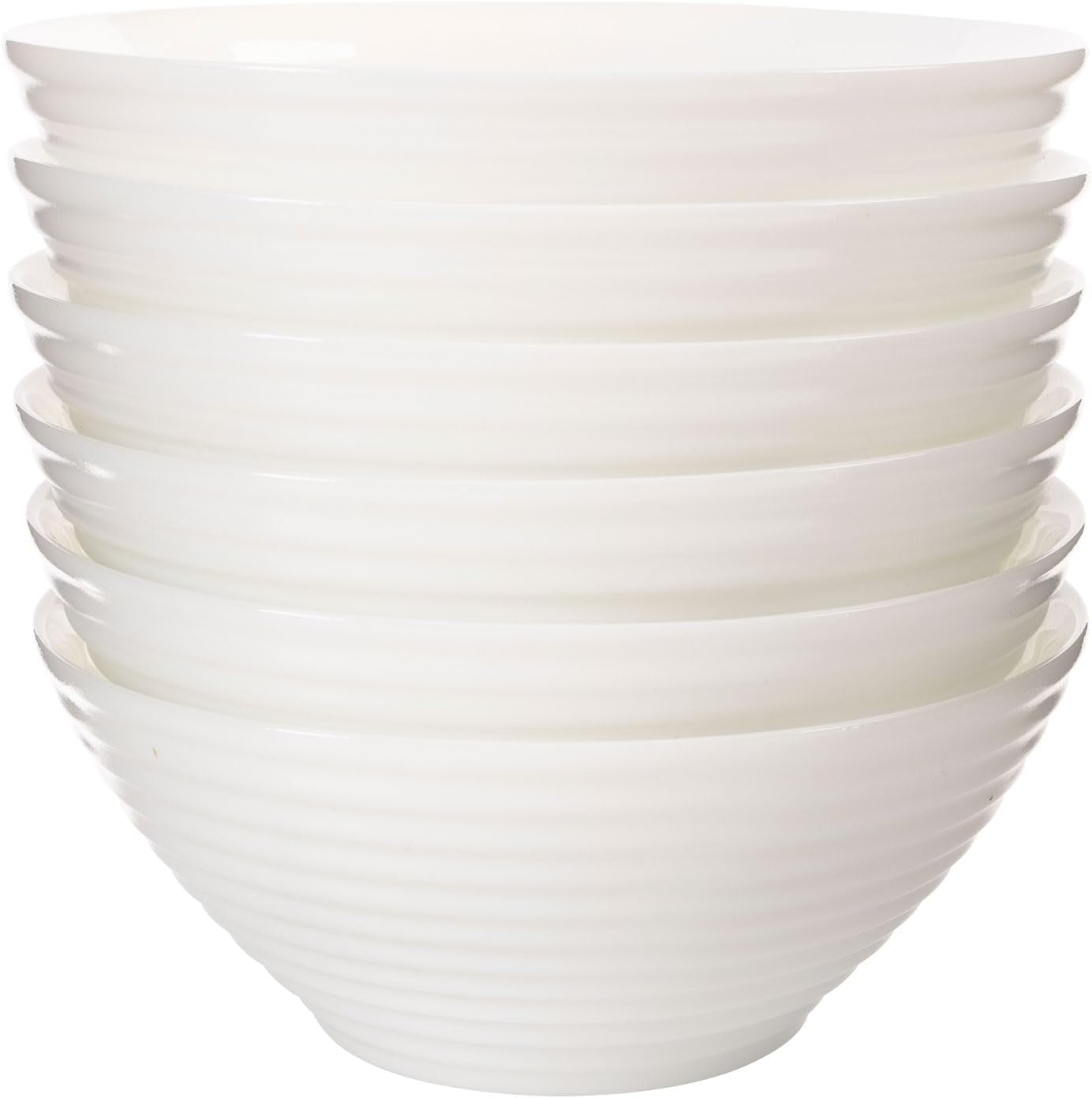 C CREST 30oz White Glass Bowl Set of 6, Perfect for Soup, Cereal, Ramen, Oatmeal, Fruit, Salad, Rice Bowls, Great for Breakfast, Lunch & Dinner Banded